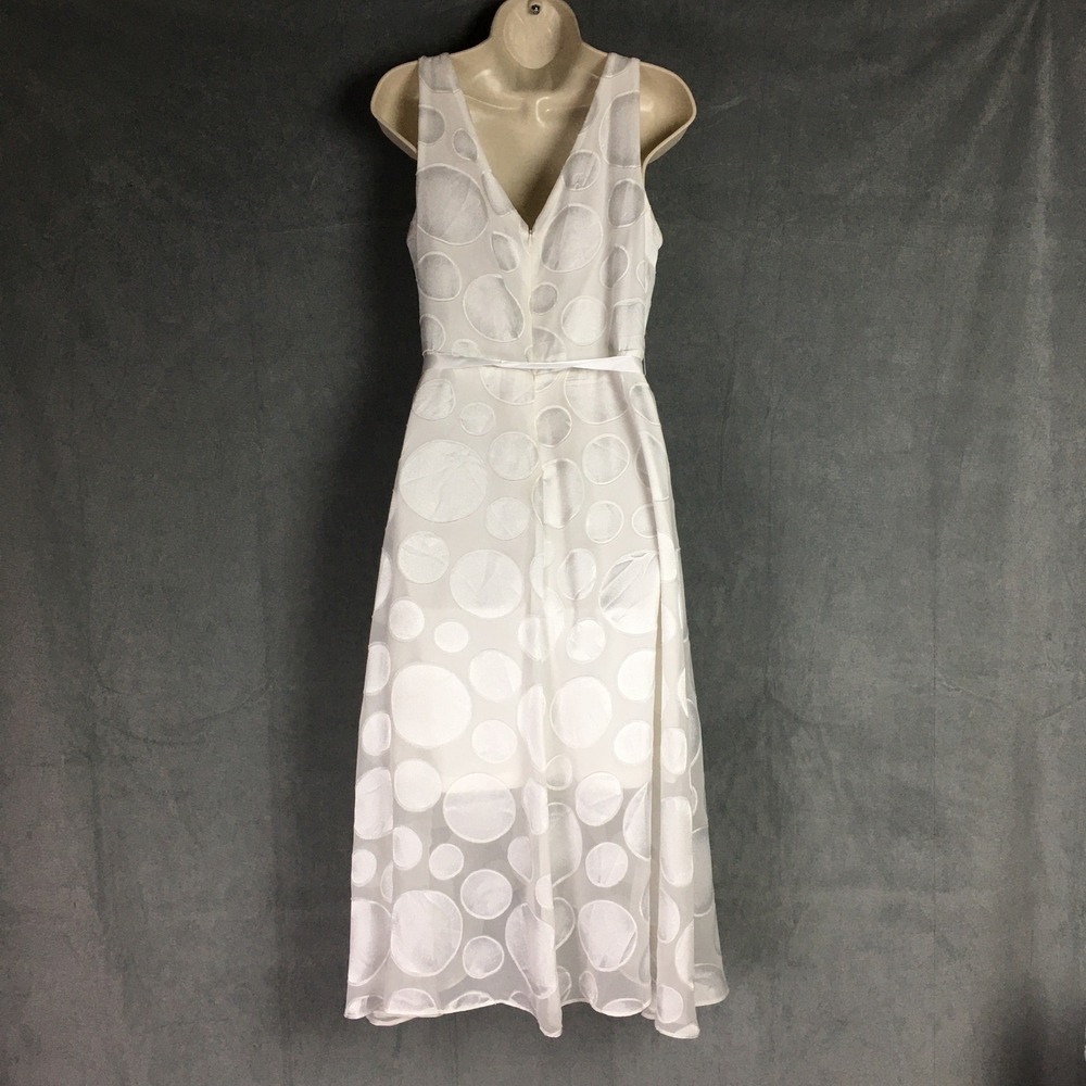 NWD DKNY White Polka Dot Sleeveless Midi Faux Pearl Tie Wrap Dress Size 10 - Picture 4 of 16